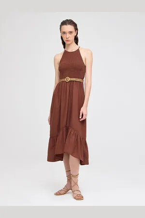COVER STORY Women Halter Neck Fit & Flare Midi Dress