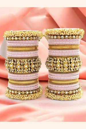 Leshya Set Of 66 Brass-Plated Stone-Studded Bangles