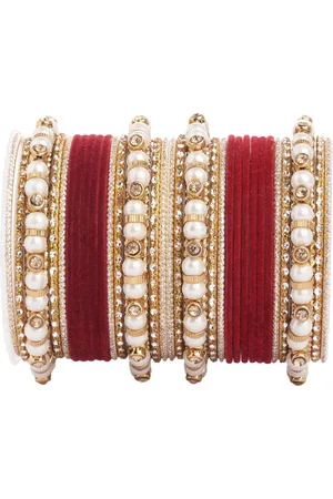 Leshya Set Of 32 Brass Plated Stone Studded Bangles