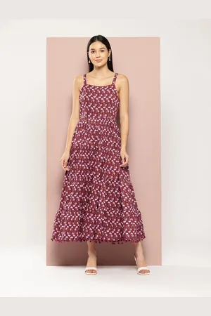 HERE&NOW Women Floral Printed Shoulder Straps Fit and Flare Midi Dress