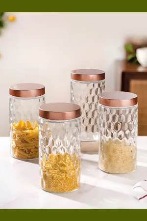 Nestasia Pack Of 4 Transparent Honeycomb Glass Jar With Lid
