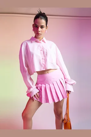 FREAKINS Women Solid Cotton Cropped Shirt