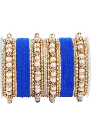 Leshya Set Of 32 Brass-Plated Stone-Studded & Beaded Bangles
