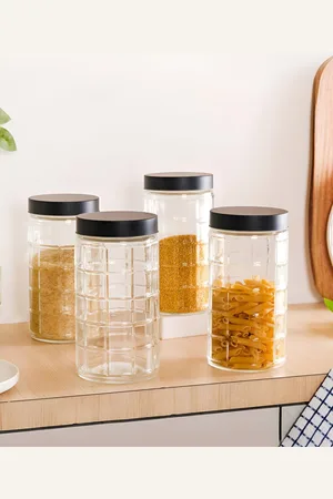 Nestasia Set Of 4 Transparent Glass Container With Lid