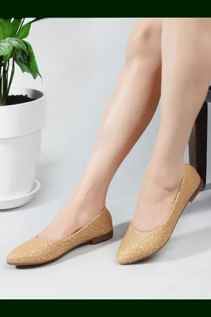 DressBerry Beige Printed Pointed Toe Ballerinas