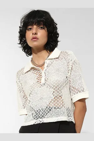 ONLY Self Design Polo Collar Semi Sheer Casual T-shirt