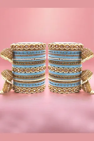 Leshya Set Of 62 Brass-Plated Stone-Studded & Beaded Bangles
