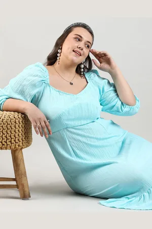 Instafab Women Puff Sleeve Empire Midi Dress