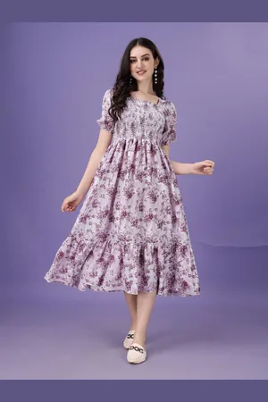 DEKLOOK Women Floral Print Crepe Fit & Flare Midi Dress