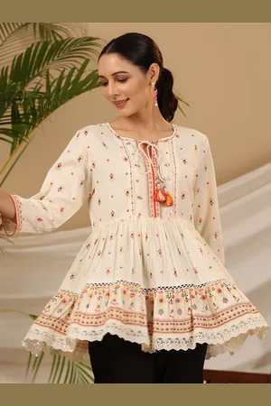 Juniper Ethnic Motifs Printed Tie-Up Neck Liva Tunic