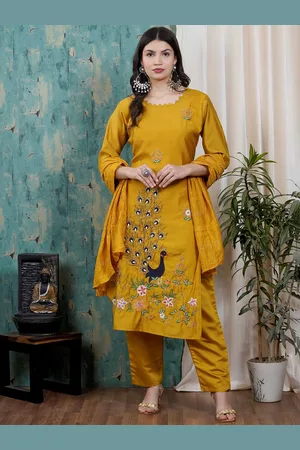 MEHNAM Women Ethnic Motifs Embroidered Regular Kurta with Salwar & With Dupatta