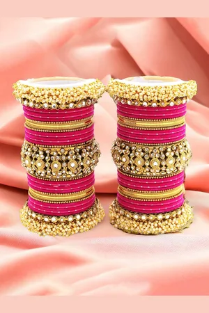 Leshya Set of 66 Brass-Plated Stone-Studded Bangles