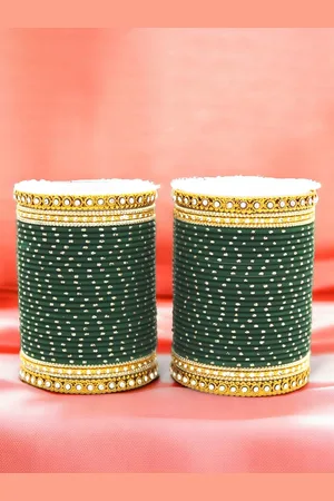 Leshya Set of 64 Brass-Plated Artificial Stones Studded Bangles