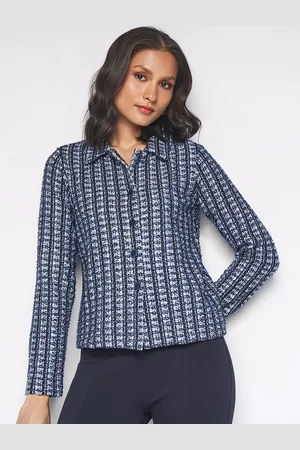AND Self Design Spread Collar Long Sleeves Crop Tailored Jacket