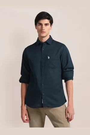 U.S. Polo Assn. Spread Collar Long Sleeves Linen Casual Shirt