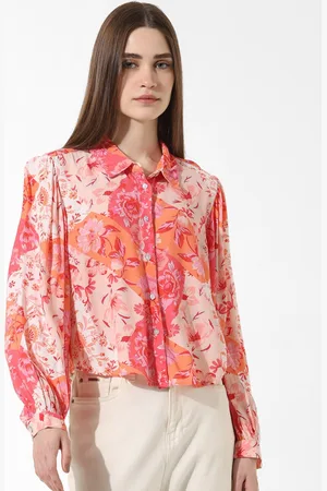 ONLY Boxy Floral Printed Spread Collar Long Puff Sleeves Casual Shirt
