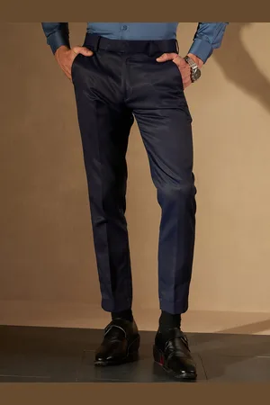 DENNISON Men Navy Blue Smart Tapered Fit Self Design Regular Trousers