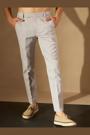 DENNISON Men Grey Smart Tapered Fit Textured Regular Trousers