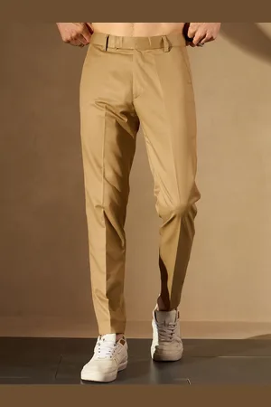 DENNISON Men Beige Smart Tapered Fit Cropped Trousers