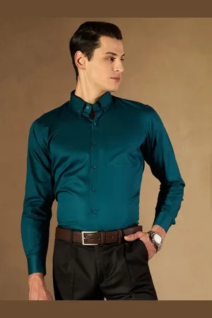 DENNISON Men Teal Green Smart Slim Fit Solid Formal Shirt