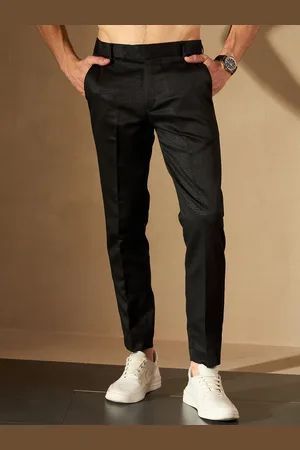 DENNISON Men Black Smart Tapered Fit Self-Checked Cropped Regular Trousers