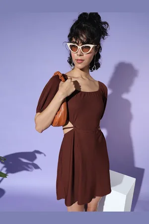 Aahwan Puff Sleeve Cut-Outs Fit & Flare Dress