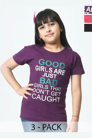 BAESD Girls Typography 3 Printed Slim Fit cotton T-shirt