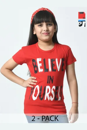 BAESD Girls Typography 2 Printed Applique Slim Fit cotton T-shirt