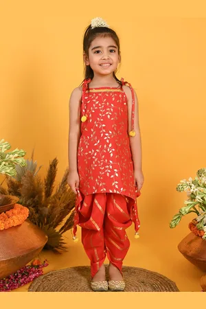 SAKA DESIGNS Girls Floral Printed A-Line Kurta with Dhoti Pants