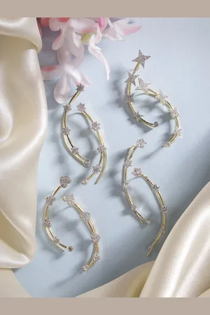 DressBerry Set Of 4 Gold-Plated & White American Diamond Contemporary Ear Cuff