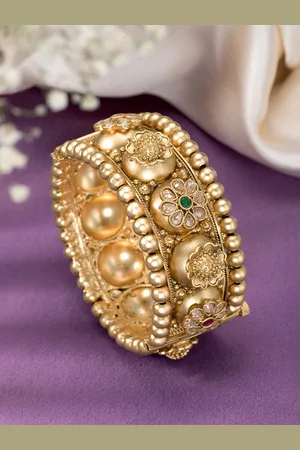 Peora Gold-Plated Synthetic Stone-Studded Thick Single Piece Openable Kada Bangle