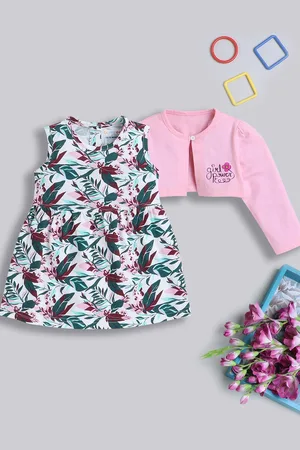 BUMZEE Girls Floral Printed Cotton Fit & Flare Dress With Shurg
