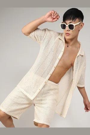 Campus White Short Sleeves Pure Cotton Crochet Shirt & Short