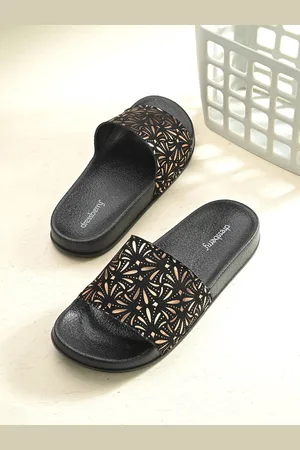 DressBerry Women Black Embellished Sliders
