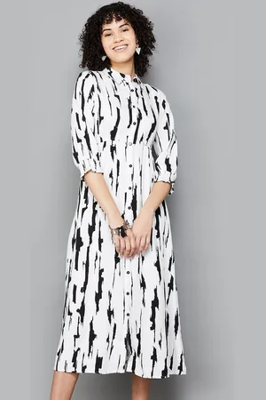 Lifestyle Women Abstract Print Shirt Collar Fit & Flare Midi Dress