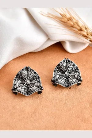 Dastoor Silver Plated Oxidised Contemporary Studs Earrings