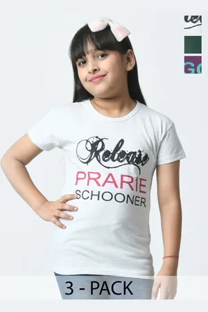 BAESD Girls Typography 3 Printed Slim Fit cotton T-shirt