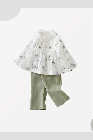 Stylecast Girls White & Green Printed Top with Trousers