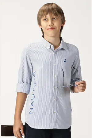 Nautica Boys Spread Collar Long Sleeves Premium Cotton Striped Casual Shirt
