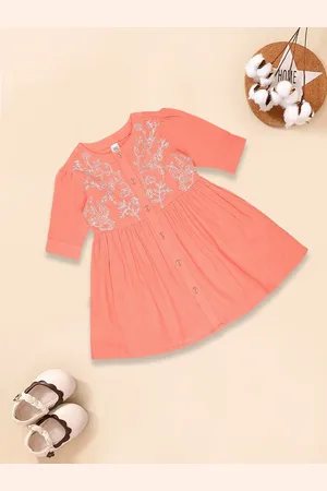 MeeMee Girls Floral Embroidered Cotton Fit & Flare Dress
