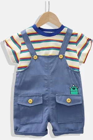Stylecast Infants Kids Striped Pure Cotton Dungaree With T-Shirt