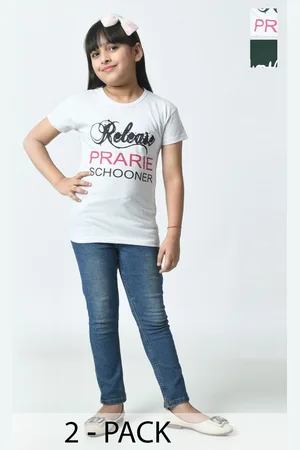 BAESD Girls Pack Of 2 Typography Printed Cotton Slim Fit T-shirts