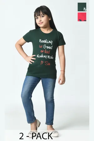 BAESD Girls Pack Of 2 Typography Printed Cotton Slim Fit T-shirts