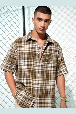 Highlander Men Oversized Textured Dobby Half Sleeve Checked Shirt