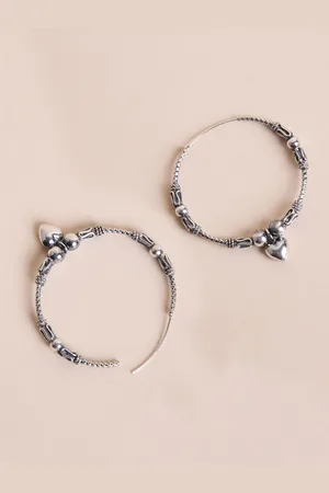 House of Pataudi 925 Sterling Silver Rhodium-Plated Circular Hoop Earrings