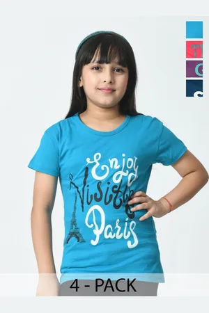 BAESD Girls Typography 4 Printed Slim Fit cotton T-shirt