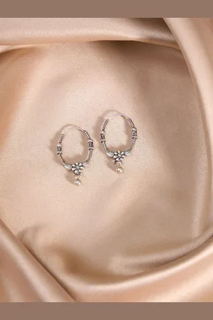 House of Pataudi 925 Sterling Silver Rhodium-Plated Oval Hoop Earrings