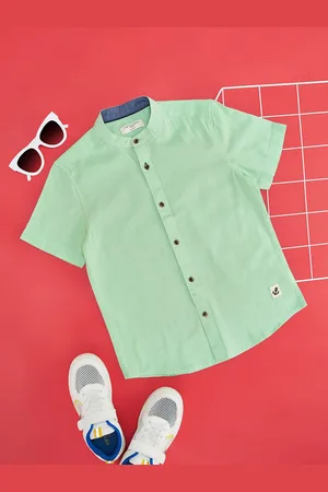 Pantaloons Boys Band Collar Solid Opaque Casual Shirt