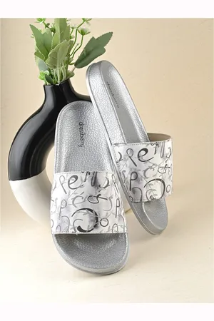 DressBerry Women Silver Toned Printed Sliders