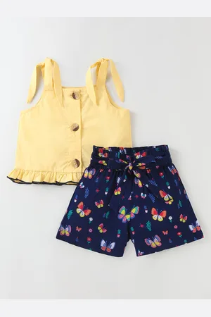 CrayonFlakes Girls Pure Cotton Shoulder Straps Top with Shorts